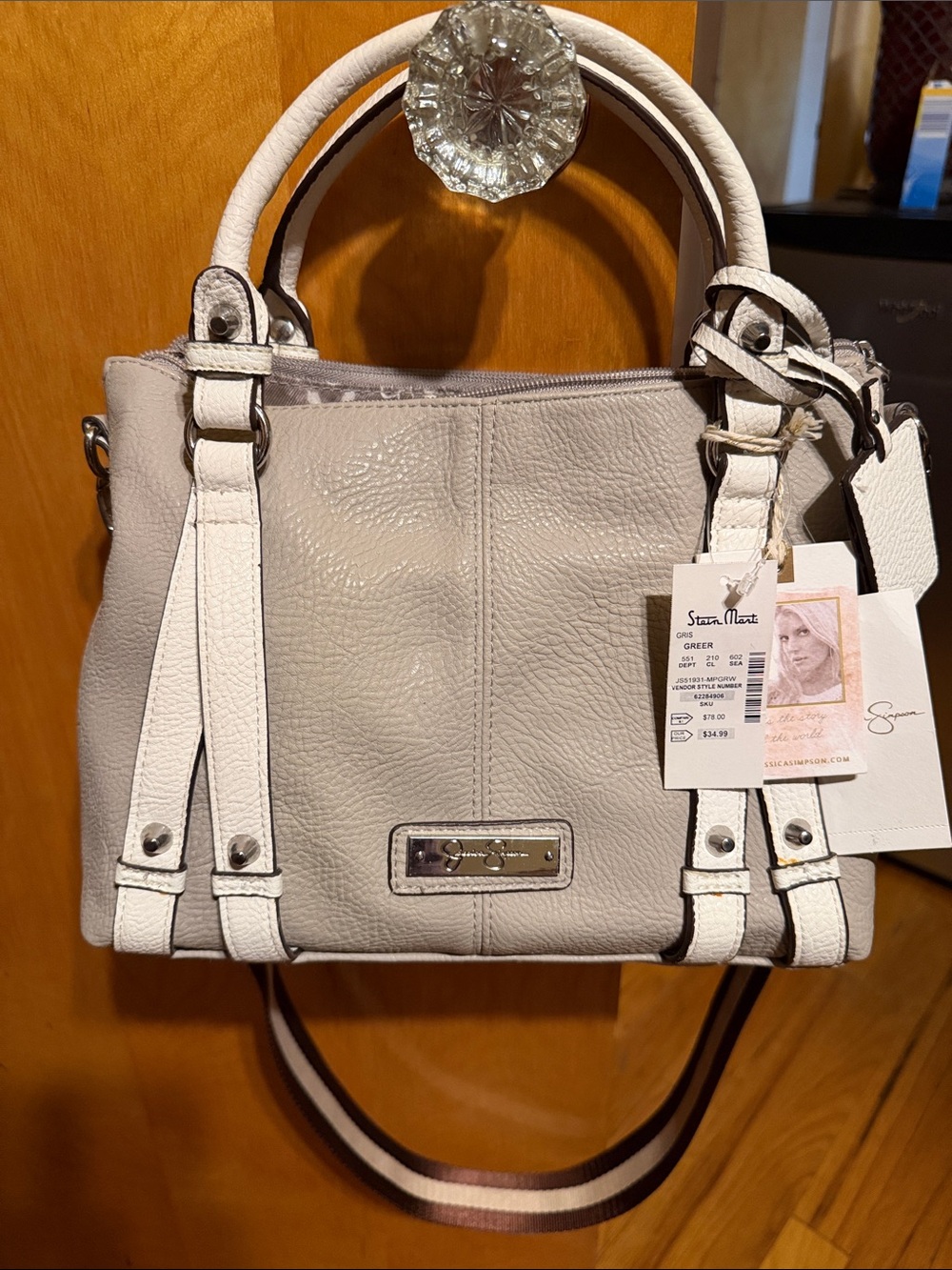 Sole Society Taupe and White Pebbled Leather Shoulder Satchel